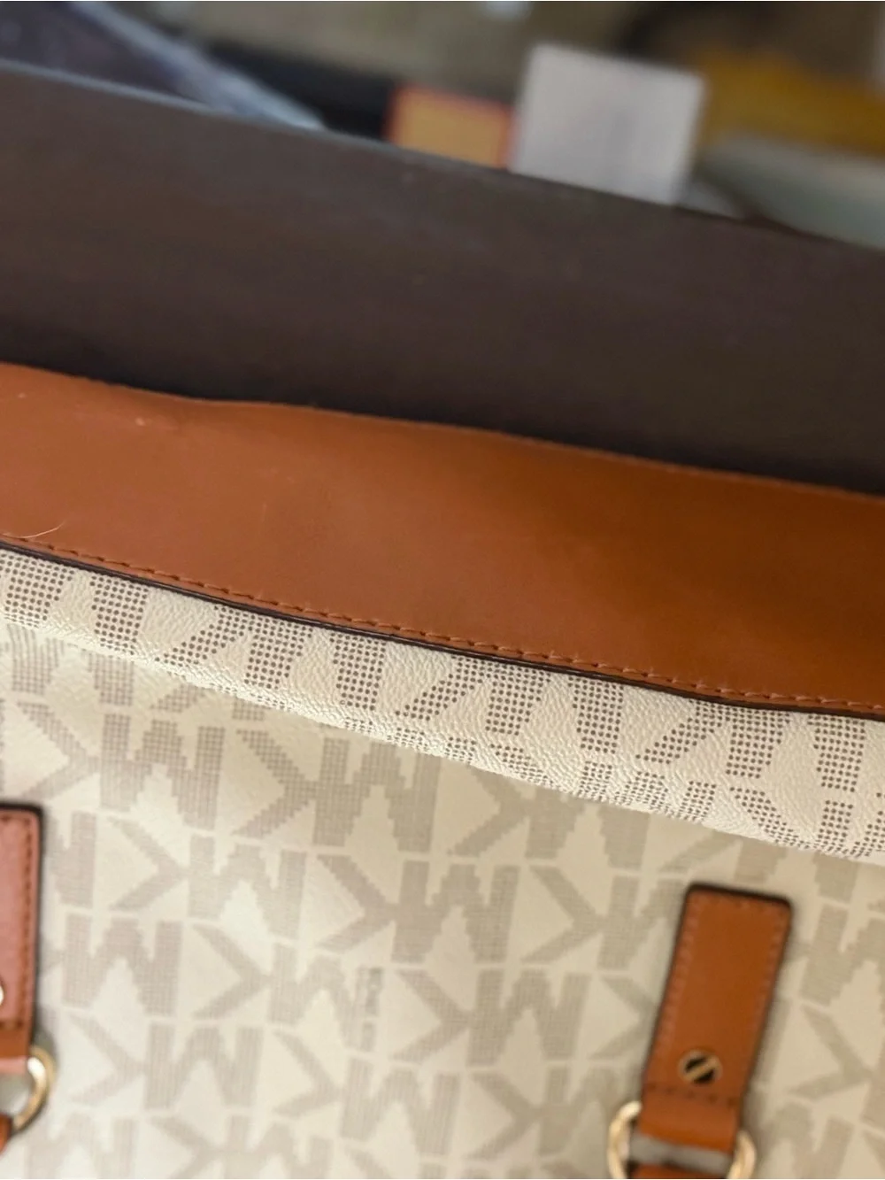 Michael Kors Vanilla Signature Satchel with Caramel Trim